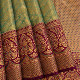 Regal Sea Green And Purple Kanjivaram Silk Saree With Gold Zari Floral Jaal