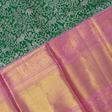 Green And Pink Kanjivaram Silk Saree With Silver Shikargah Weave And Gold Zari Border