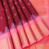 Maroon Gadwal Pattu Silk Saree With Pink Zari Border