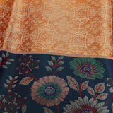 Orange Kanjivaram Silk Saree With Teal Border And Multicolour Sunflower Weave