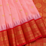 Peach Gadwal Pattu Silk Saree With Red Zari Border