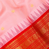 Peach Gadwal Pattu Silk Saree With Red Zari Border