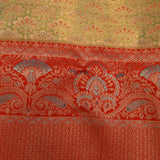 Sage Green Kanjivaram Silk Saree With Red Border And Gold Zari Paisley Weave