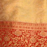 Beige Kanjivaram Silk Saree With Red Contrast Border And Gold Zari Floral Weave