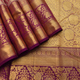 Gold Kanjivaram Silk Saree With Purple Contrast Border And Multicolour Floral Pallu