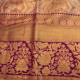 Gold Kanjivaram Silk Saree With Purple Contrast Border And Multicolour Floral Pallu