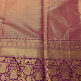 Gold Kanjivaram Silk Saree With Purple Contrast Border And Multicolour Floral Pallu