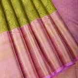 Olive Green And Pink Contrast Kanjivaram Silk Saree