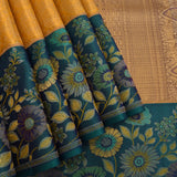 Mustard Gold Kanjivaram Silk Saree With Teal Border And Multicolour Sunflower Weave