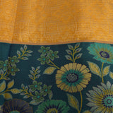Mustard Gold Kanjivaram Silk Saree With Teal Border And Multicolour Sunflower Weave