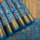 Orange Kanjivaram Silk Saree With Peacock Blue Bird Motif Border