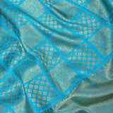 Turquoise Blue Kanjivaram Silk Saree With Gold Zari Diamond Lattice & Floral Border