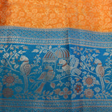 Orange Kanjivaram Silk Saree With Peacock Blue Bird Motif Border