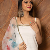 Ivory Solid Silk Blend Salwar Set With Tie-Dye Organza Dupatta