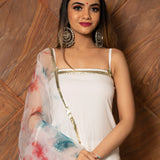 Ivory Solid Silk Blend Salwar Set With Tie-Dye Organza Dupatta