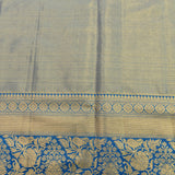 Steel Grey Kanjivaram Silk Saree With Blue Border And Multicolour Bird Butti