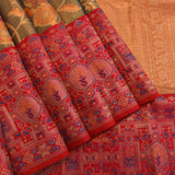 Sage Green Kanjivaram Silk Saree With Red Border And Multicolour Patola-Inspired Weave