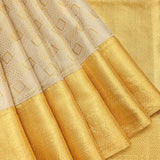 Off-White Kanjivaram Silk Saree With Gold Zari Woven Border