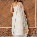 Ivory Solid Silk Blend Salwar Set With Tie-Dye Organza Dupatta