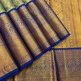 Sea Green Kanjivaram Silk Saree With Royal Blue Zari Paisley Borde