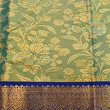 Sea Green Kanjivaram Silk Saree With Royal Blue Zari Paisley Borde