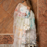 Ivory Solid Silk Blend Salwar Set With Tie-Dye Organza Dupatta