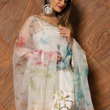 Ivory Solid Silk Blend Salwar Set With Tie-Dye Organza Dupatta
