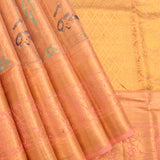 Kanjivaram Silk Saree In Peach With Multicolour Parrot Buttas And Antique Gold Zari Self Border