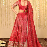 Jewel Tone Beige Embroidered Tissue Lehenga Set