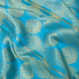 Sky Blue Kanjivaram Silk Saree With Gold Medallion Booti & Floral Pallu