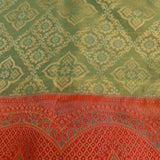 Sea Green Kanjivaram Silk Saree With Orange-Red Border And Gold Zari Paisley Weave