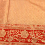 Beige Kanjivaram Silk Saree With Red Border And Gold Zari Lotus Weave