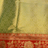 Pastel Green Kanjivaram Silk Saree With Red Lotus Motif Border