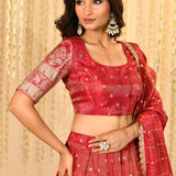 Jewel Tone Beige Embroidered Tissue Lehenga Set