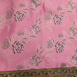 Kanjivaram Silk Saree In Rose Pink With Green Floral Buttas And Contrast Dark Green Gold Zari Medallion Border