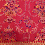 Kanjivaram Silk Saree In Crimson Red With Multicolour Floral Jaal And Gold Zari Swan Border