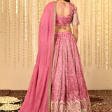 Shiny Soft Pink Floral Tissue Lehenga Set
