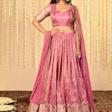Shiny Soft Pink Floral Tissue Lehenga Set