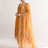 Yellow Orange Tissue Floral Printed Kurti Set