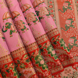 Whimsical Pink Kanjivaram Silk Saree With Traditional Elephant Motifs
