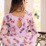 Lilac Floral Printed Georgette Anarkali Set With Flared Silhouette