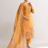 Yellow Orange Tissue Floral Printed Kurti Set