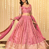 Shiny Soft Pink Floral Tissue Lehenga Set