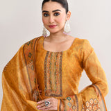 Yellow Orange Tissue Floral Printed Kurti Set