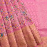 Pink Kanjivaram Silk Saree with Multicolor Woven Elephant Pallu