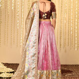 Soft Cherry Pink Kora Tissue Lehenga Set