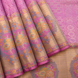 Kanjivaram Silk Saree In Lavender With Silver Zari Leaf Jaal And Contrast Antique Gold Multicolour Floral Medallion Border