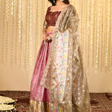 Soft Cherry Pink Kora Tissue Lehenga Set