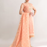 Peach Banarasi Silk Floral Kurti Set