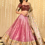 Soft Cherry Pink Kora Tissue Lehenga Set